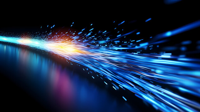 Dynamic image of a network cable with streaming colorful light, symbolizing high-speed internet and technology
