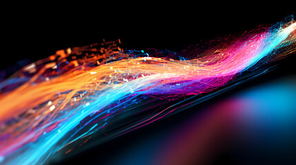 Dynamic image of a network cable with streaming colorful light, symbolizing high-speed internet and technology