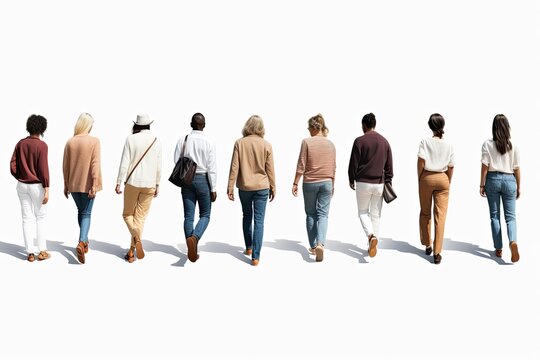 A diverse group of men, viewed from behind, forming a network and symbolizing a variety of careers.