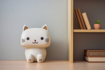 minimalist cute Cat doll on Bookshelves