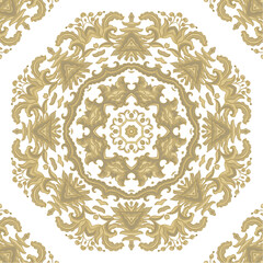 Golden coloring decorative rosette - mandala on white background