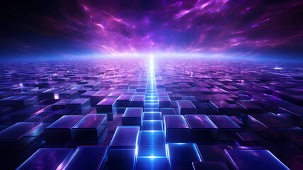 cyan blue and purple matrix concept grid, futuristic layout landscape, digital technology, AI, artificial intelligence, landscape, video game background, 3d space - obrazy, fototapety, plakaty