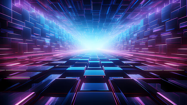 cyan blue and purple matrix concept grid, futuristic layout landscape, digital technology, AI, artificial intelligence, landscape, video game background, 3d space