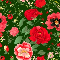Gordijnen seamless pattern with red flowers © LAMAZİ