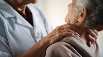 Close-up, elderly person getting massage in nursing home, elderly health concept