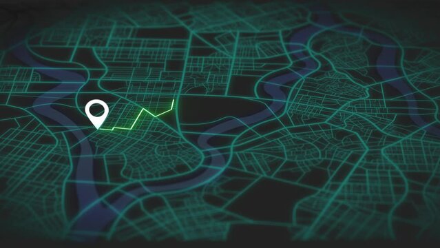 modern GPS map that shows the best car route around the city from point a to point b. blue digital animation. Concept car gps background