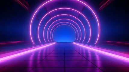 Abstract background with neon lights. neon tunnel.space construction.
