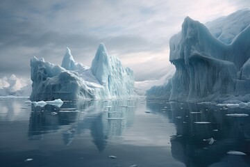 a melting glacier, chunks of ice falling into the sea - obrazy, fototapety, plakaty