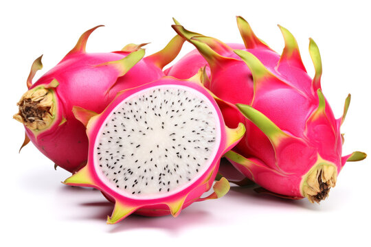 Dragon fruit or pitaya isolated on white background cutout close up