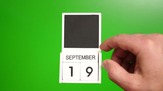 Calendar with the date September 19 on a green background. Illustration for an event of a certain date.
