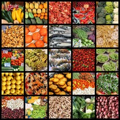 Colorful food photo collage square collection