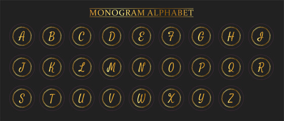 Gold Monogram Alphabet and Floral Motifs, Monogram Letters with Line Floral Arrangements