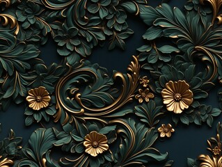 Seamless floral pattern Flowers Royal vintage Victorian Gothic Rococo background