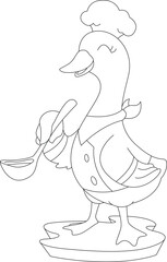 Duck Chef Cooking spoon Animal Vector Graphic Art Illustration