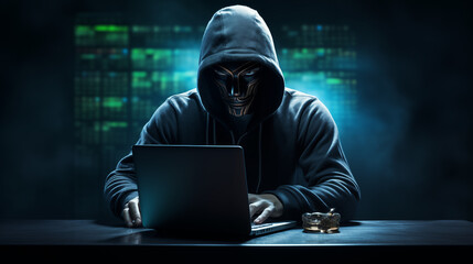 Concept of hacker stealing data from laptop or attempting phishing scams. - obrazy, fototapety, plakaty