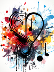 Obraz premium Abstract colorful background with musical clef and splashes of paint.