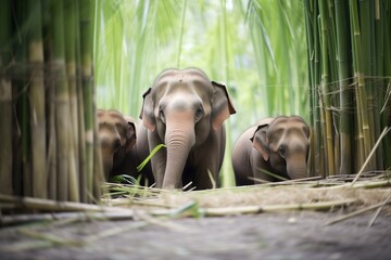 bornean elephants in a bamboo grove