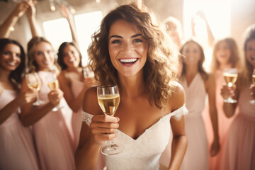 Young bride at her summer wedding Convey real emotions - obrazy, fototapety, plakaty