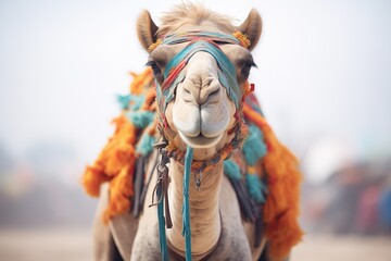 camel with traditional woven harness - obrazy, fototapety, plakaty