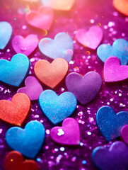 Obraz premium Colorful glitter hearts on sparkling background 