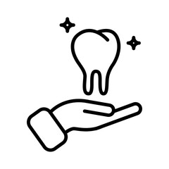 Hand presenting healthy teeth