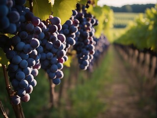Naklejka premium France's famous black grape fields, summer time 