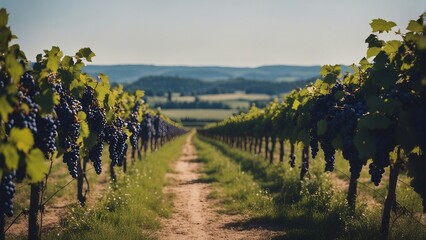 Fototapeta na wymiar France's famous black grape fields, summer time 