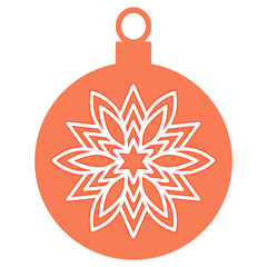 Christmas ball silhouette with snowflake in trendy peach fuzz 2024 color, vector