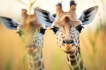close shot of giraffes face while grazing