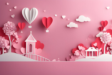Valentine day background design love paper cut style