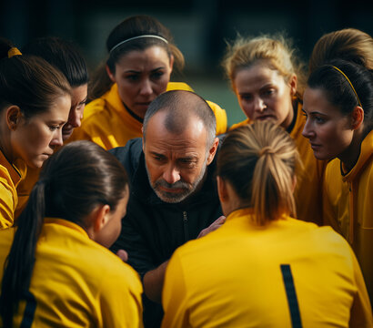 Coach Man Women Girls Sport Team Huddle Concept