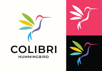 hummingbird colibri abstract colorful logo icon vector design illustration