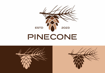 Pine cone stalk branch logo icon vector design illustration