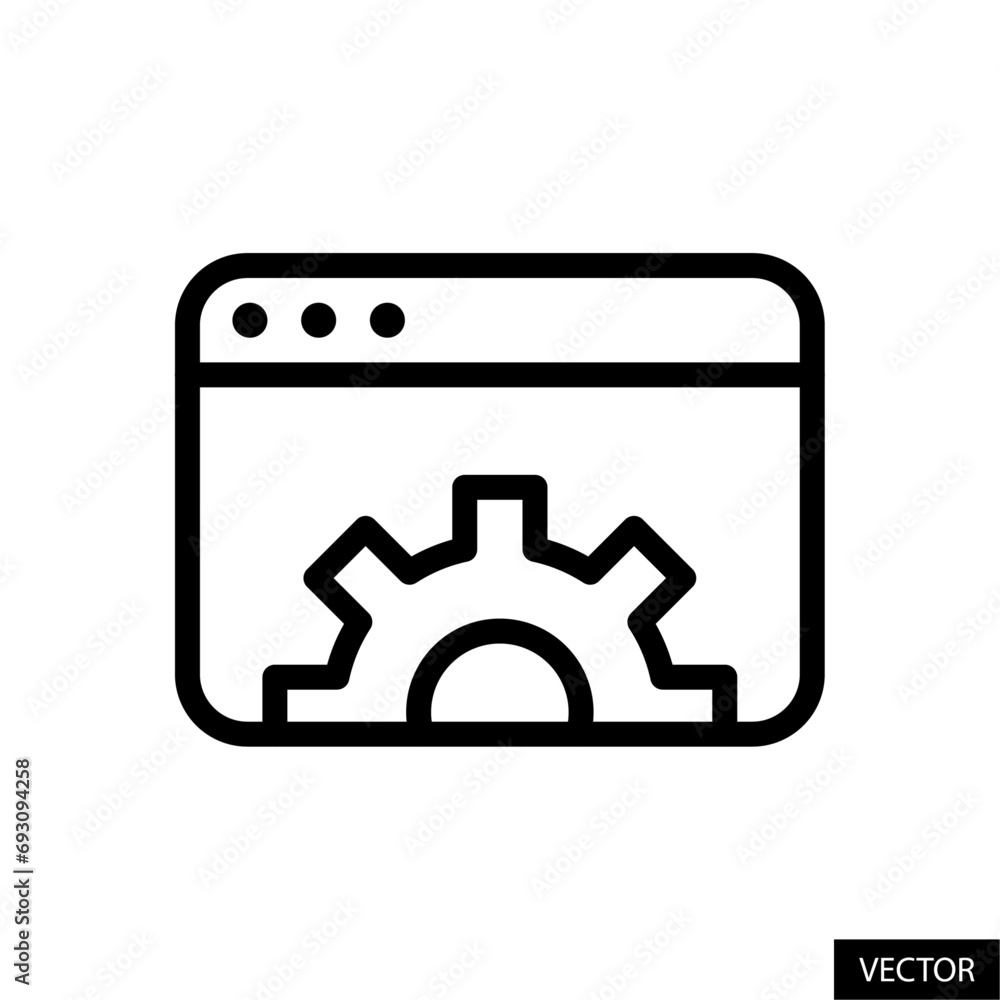 Poster webpage and settings sign, website maintenance, web optimization concept vector icon in line style d
