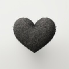 heart shape with rough small particle rough consistent fuzzy texture, solid dark grey, white background