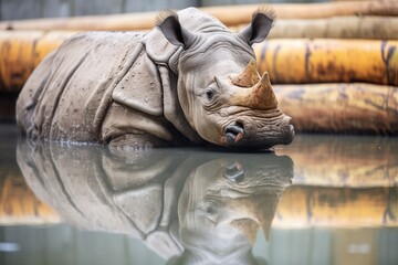 javan rhinos reflection obscured by ripples