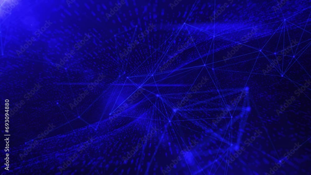 Poster wave of particles. futuristic pattern of dots and lines on a dark background. big data digital code.