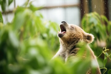 koala yawning amidst greenery