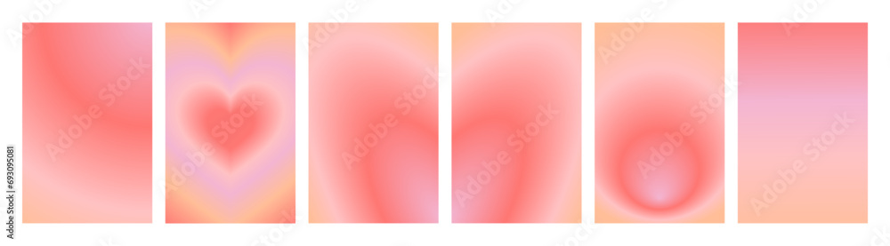 Poster Abstract Wallpaper, Y2k blurred gradient Poster Set. Pastel Graphic Soft color Background. Peach Fuzz Texture. Vector Modern Banner collection in trendy 90s, 00s psychedelic style