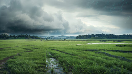 Stormy Agricultural Landscape. Farming, Ecology, Health, Sustainabillity Concept.