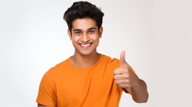 happy smiling young indian showing thumbs up