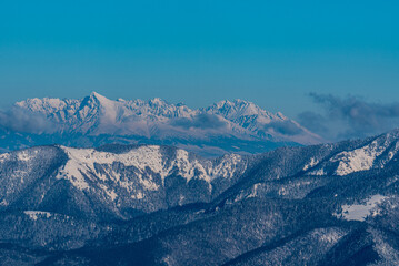 Fototapeta na wymiar High Tatras mountains from Ploska hill in winter Velka Fatra mountains