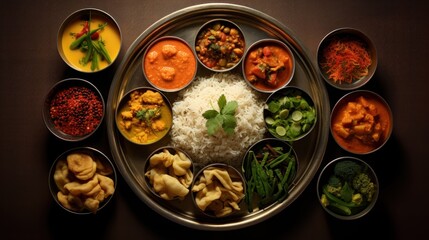 indian food on old wooden table background,traditional indian food