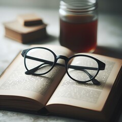 Close-up of a pair of glasses on a book. - obrazy, fototapety, plakaty