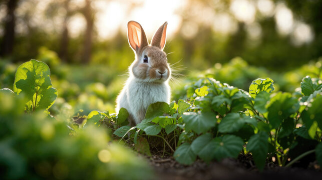Rabbit in Field. Fresh, Springtime Image.