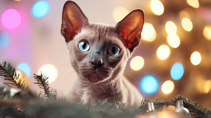 Hairless Sphynx Cat Christmas Photo  