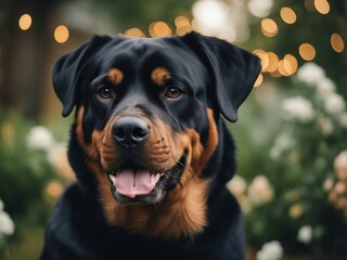 portrait of a rottweiler at garden of house
