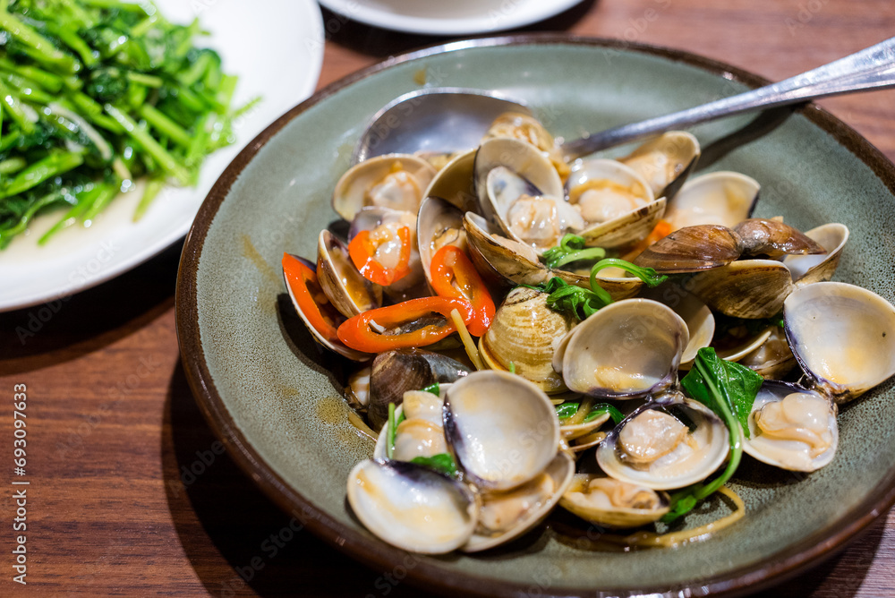 Canvas Prints Fry clam with basil in restaurant