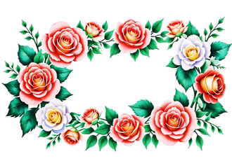  Colorful wreaths rose flower frames on transparent background. 