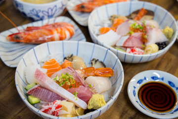 Fresh raw sashimi rice bowl